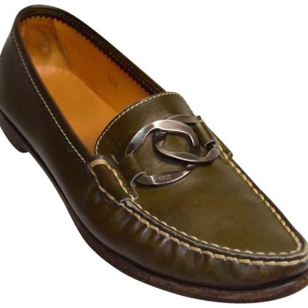 Olive Green Contrast Stitching Driving Flats Made in Italy 🇮🇹 - Picture 2 of 13